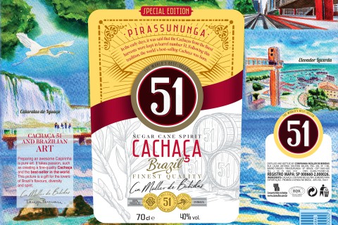 Nova embalagem decorativa da Cachaça 51 Exportação chega a Portugal em sua versão 2025